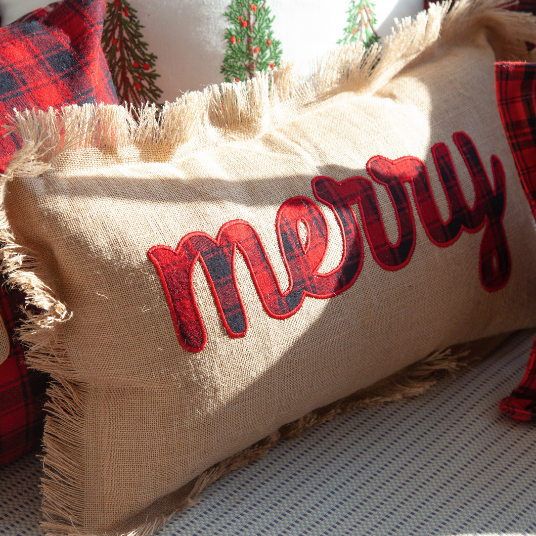 Merry Embroidered Applique Pillow
